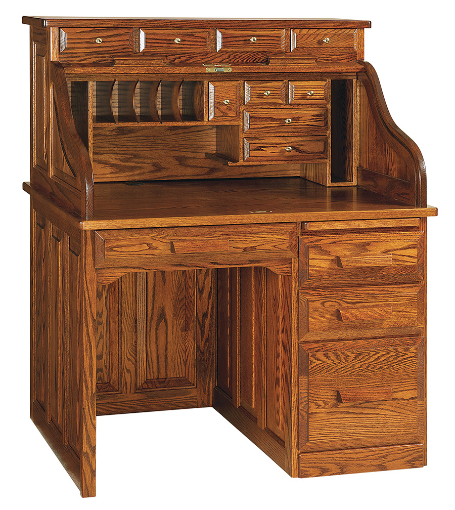 Classic Single Pedestal Roll Top Desk In Office Amish Furniture