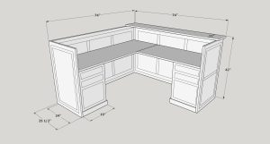 Contract Furniture - BiLevel Desk with Patron Ledge with back /  5 Piece Unit
