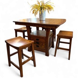 IN-STOCK - Arts & Crafts Cabinet Table & 4 Coby 24"H Barstools