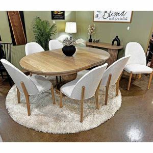 IN-STOCK - Burrick Pedestal Table & 6 Burrick Side Chairs